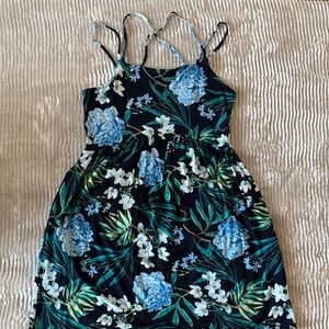 Old Navy Black Dress with Blue and Green Floral Pattern